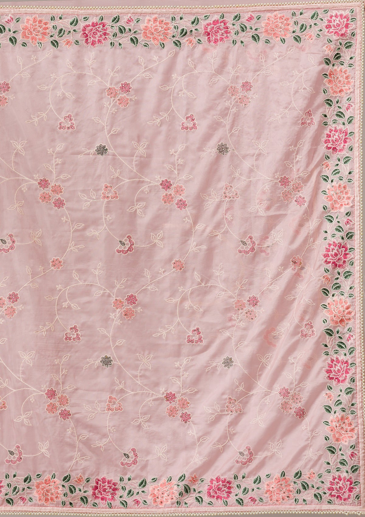 Onion Pink Threadwork Organza Saree-Koskii