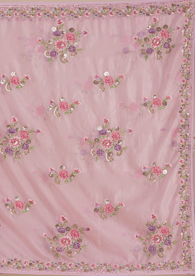 Onion Pink Threadwork Organza Saree-Koskii