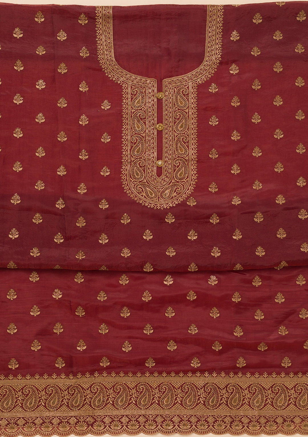 Onion Pink Threadwork Raw Silk Unstitched Salwar Suit