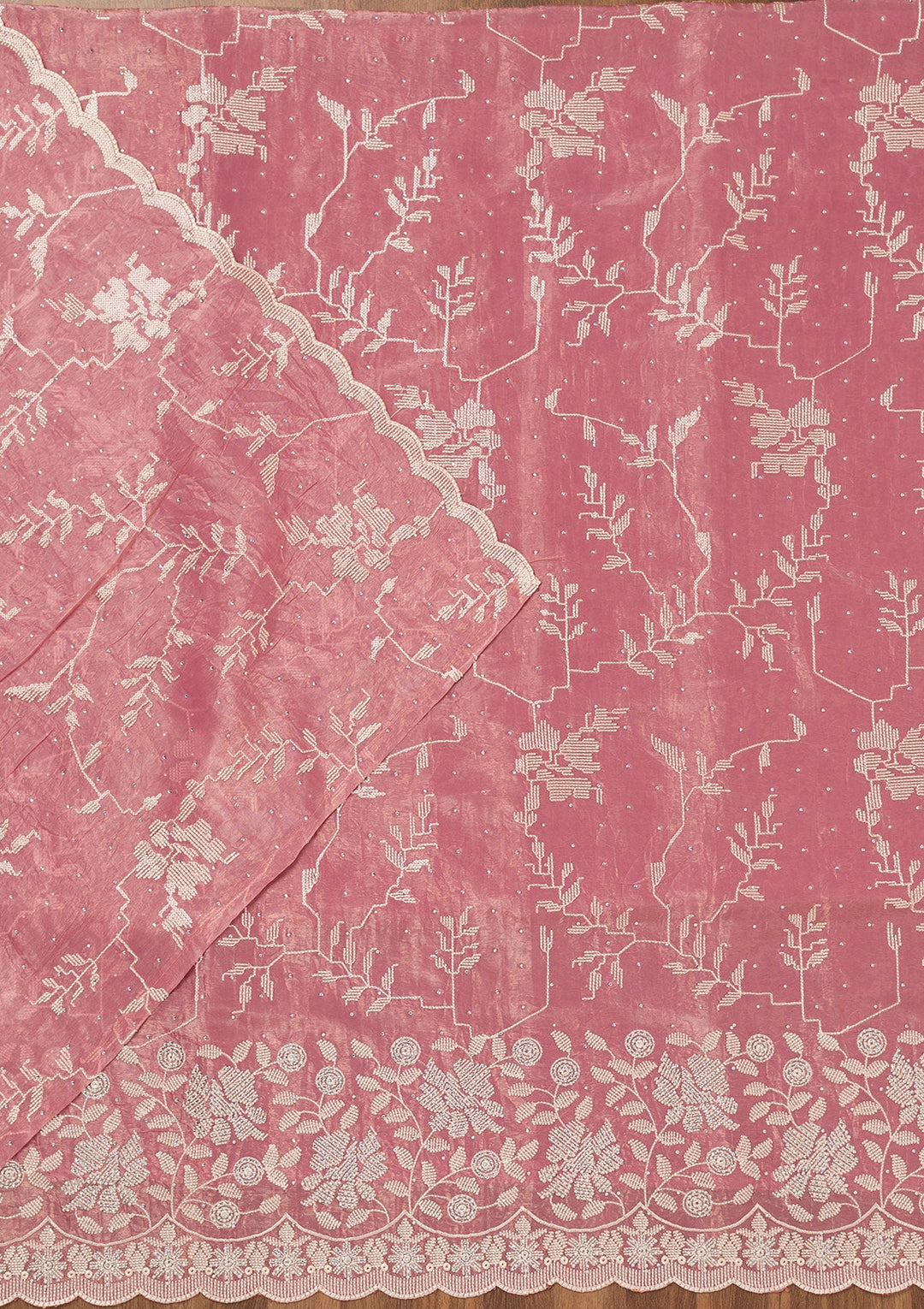 Onion Pink Threadwork Shimmer Unstitched Salwar Suit-Koskii
