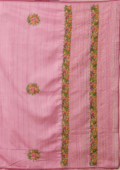 Onion Pink Threadwork Silk Saree-Koskii