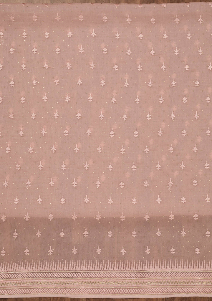 Onion Pink Threadwork Tissue Unstitched Salwar Suit-Koskii