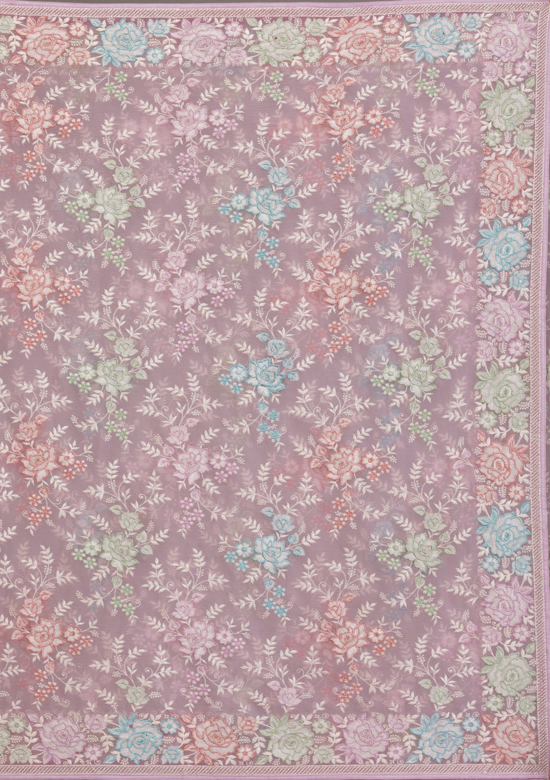 Onion Pink Threadwork Tissue Saree-Koskii