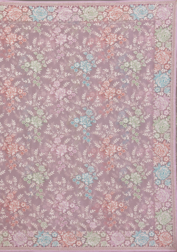 Onion Pink Threadwork Tissue Saree-Koskii
