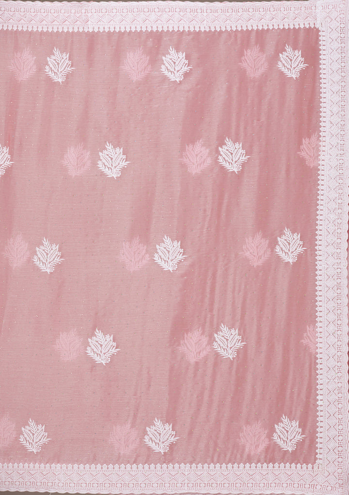 Onion Pink Threadwork Tissue Saree