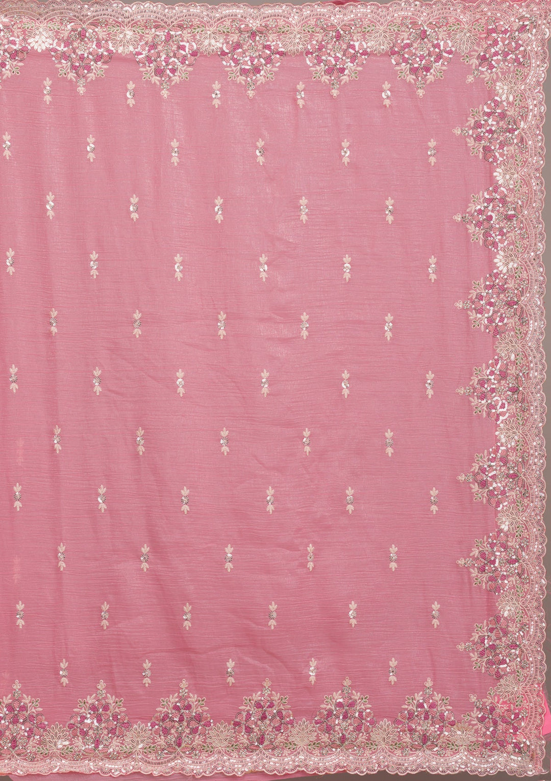 Onion Pink Threadwork Tissue Saree-Koskii