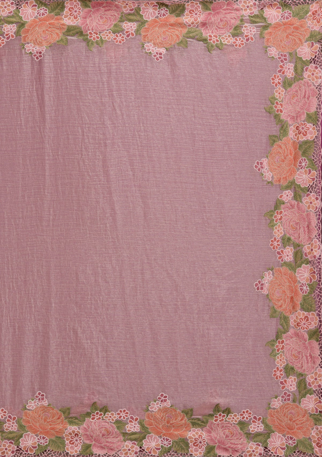 Onion Pink Threadwork Tissue Saree-Koskii