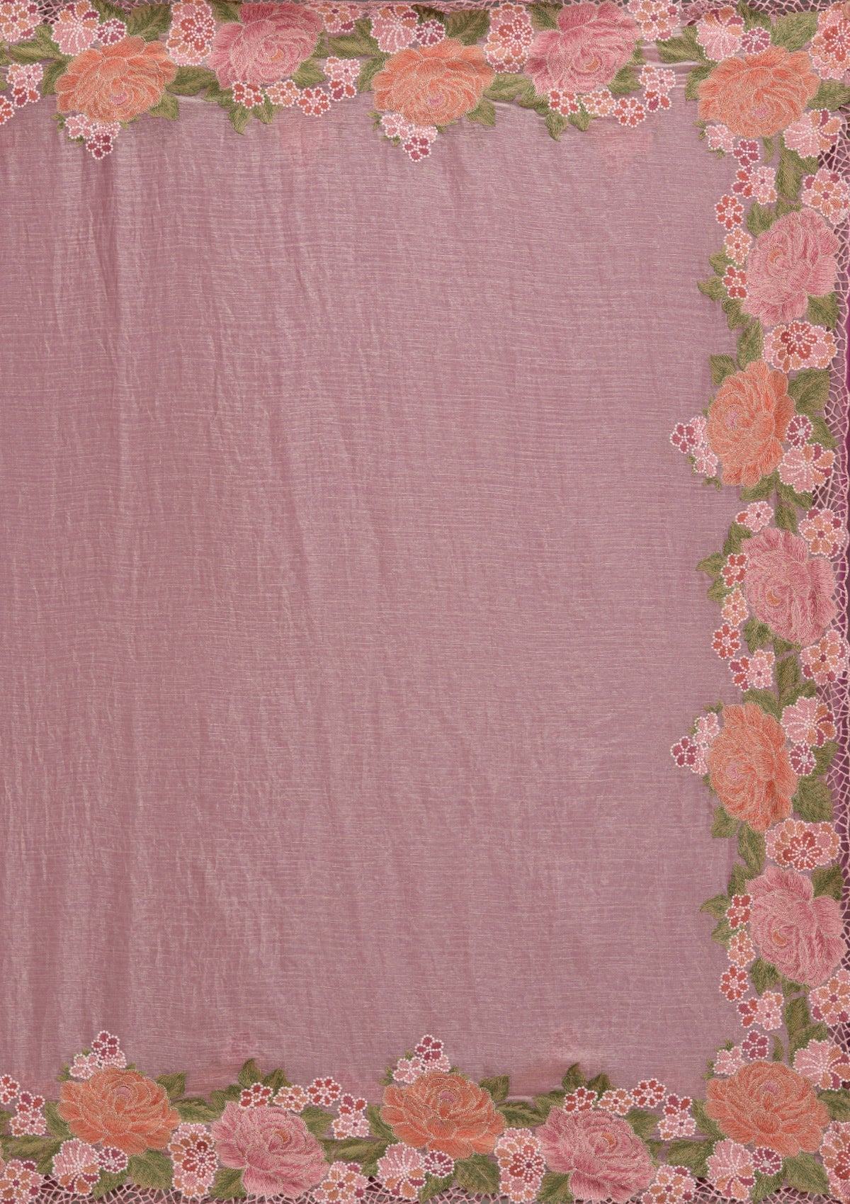 Onion Pink Threadwork Tissue Saree-Koskii