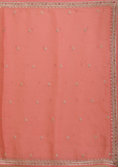 Onion Pink Zariwork Art Silk Readymade Salwar Kameez-Koskii