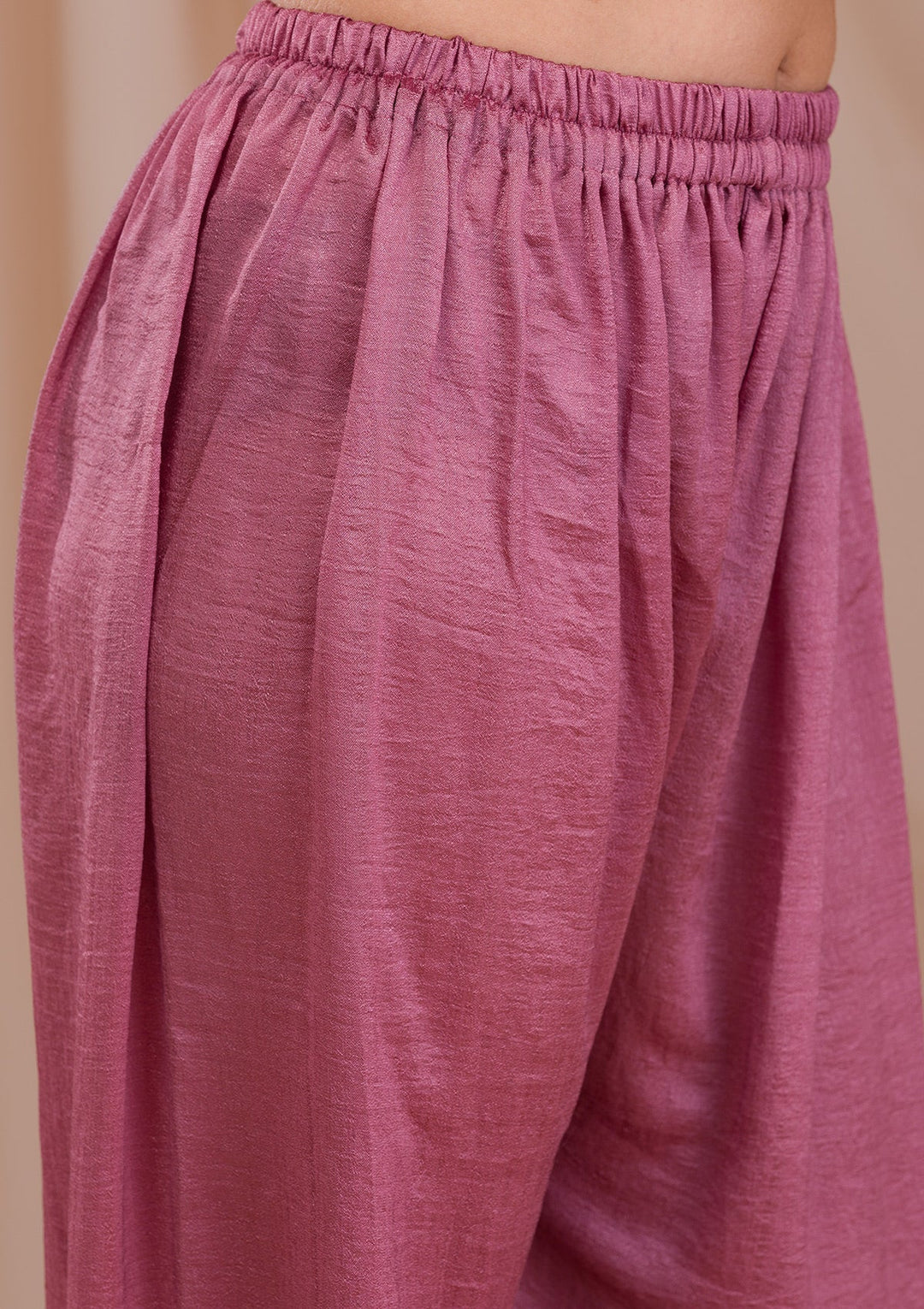 Onion Pink Zariwork Art Silk Readymade Salwar Suit-Koskii