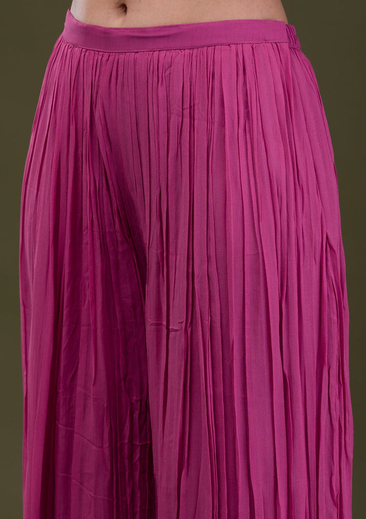 Onion Pink Zariwork Art Silk Readymade Salwar Suit-Koskii