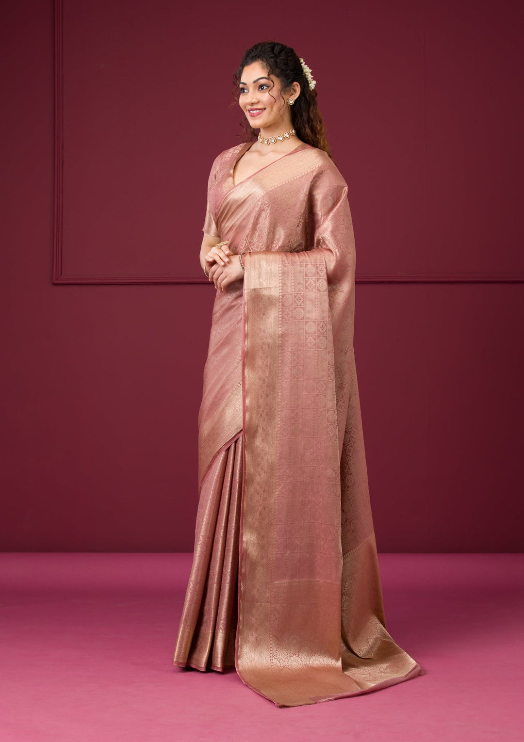 Onion Pink Zariwork Art Silk Saree