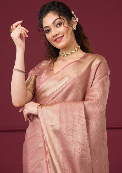 Onion Pink Zariwork Art Silk Saree