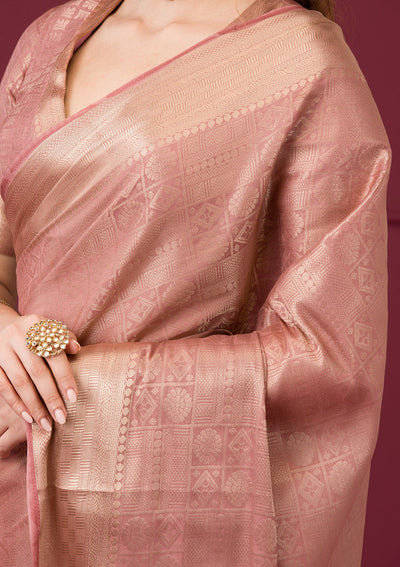 Onion Pink Zariwork Art Silk Saree