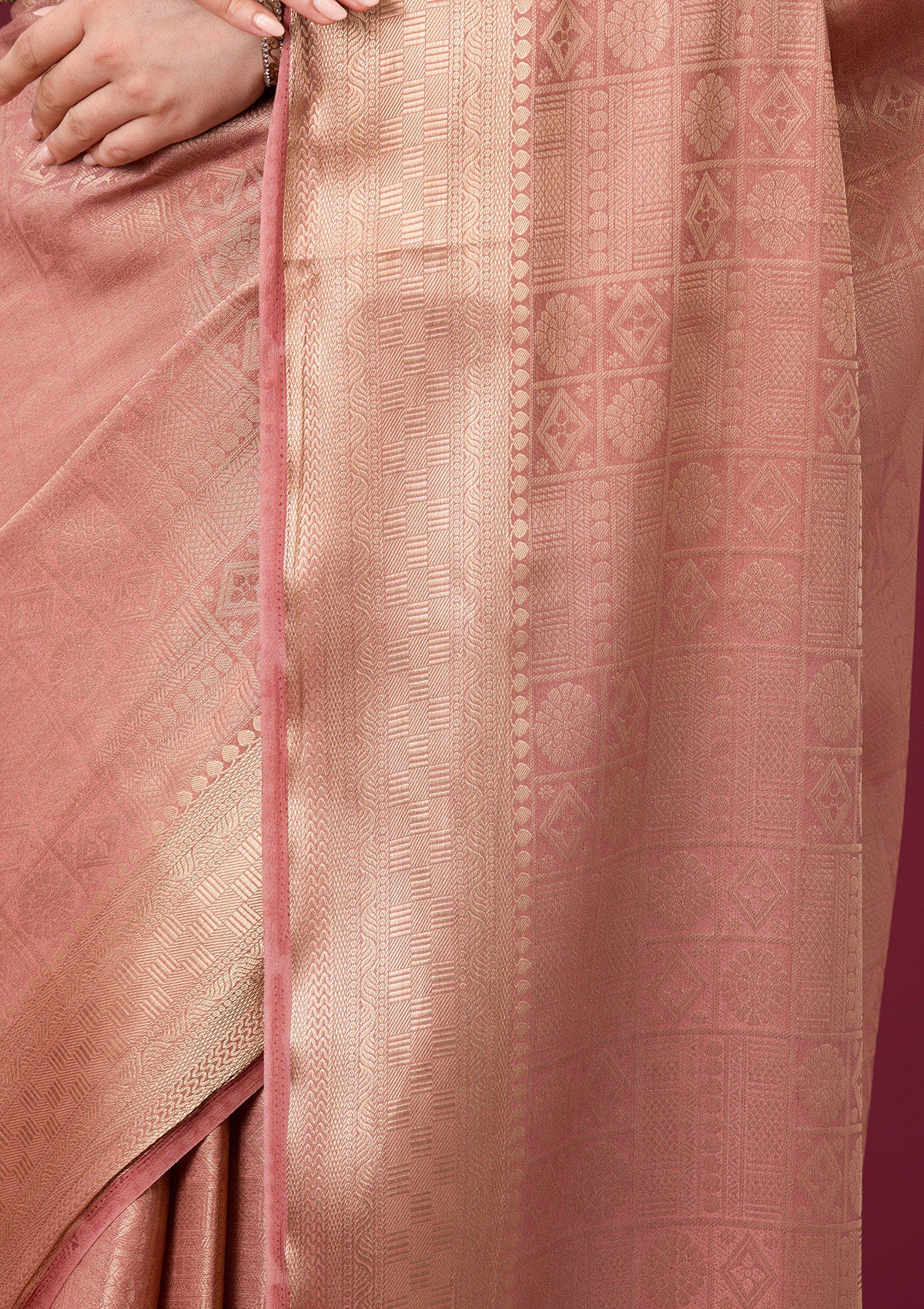 Onion Pink Zariwork Art Silk Saree