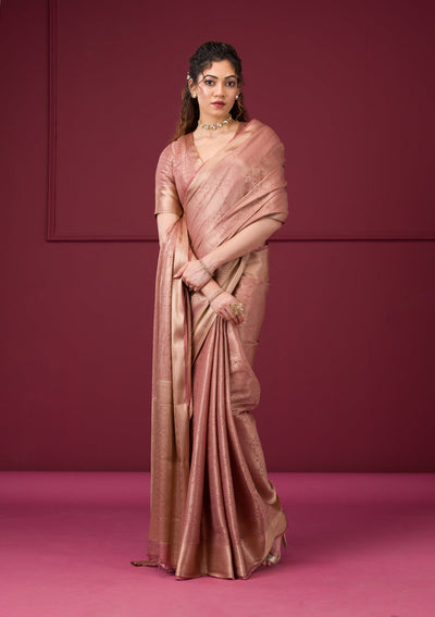 Onion Pink Zariwork Art Silk Saree