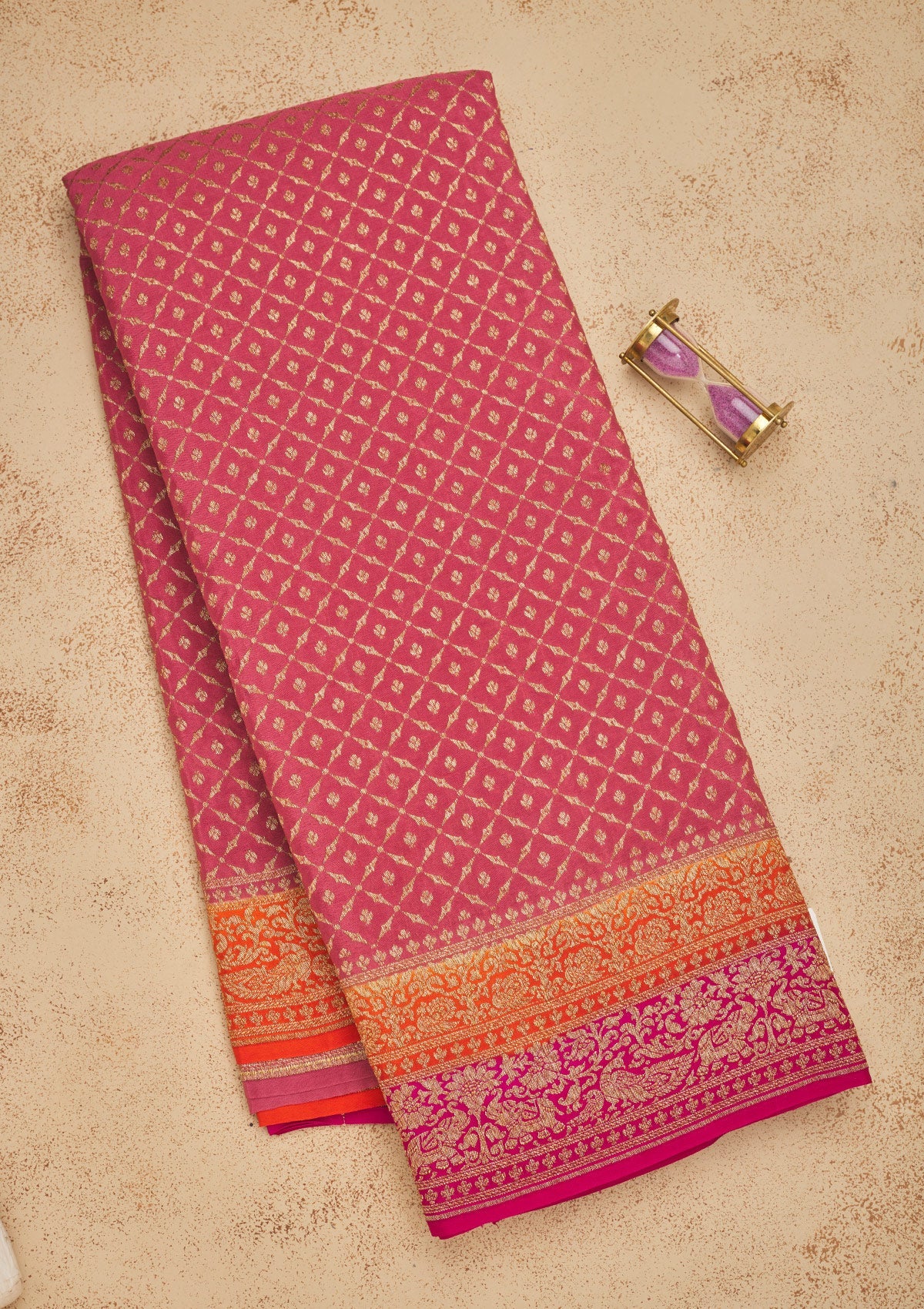 Onion Pink Zariwork Art Silk Saree-Koskii