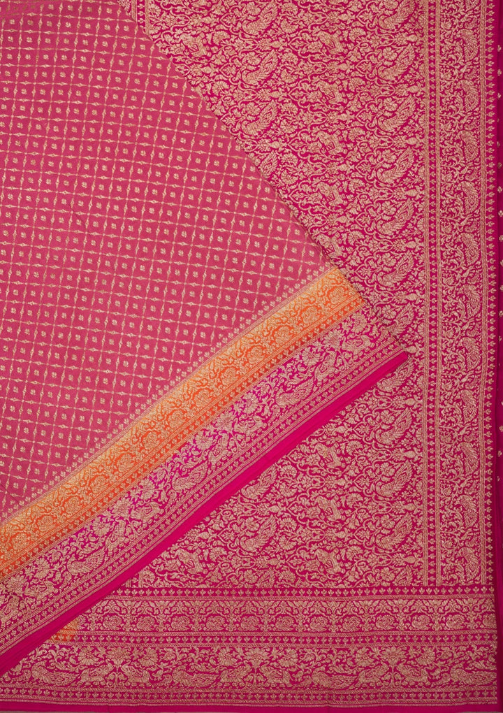 Onion Pink Zariwork Pure Silk Saree