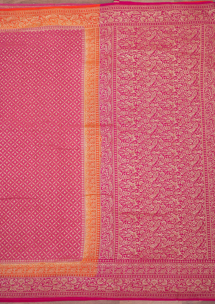 Onion Pink Zariwork Pure Silk Saree