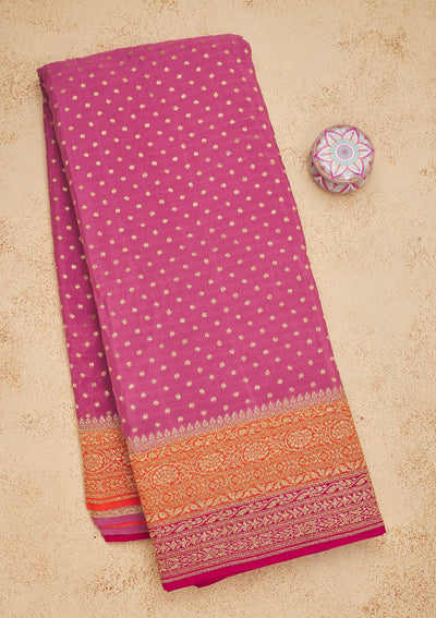 Onion Pink Zariwork Art Silk Saree-Koskii