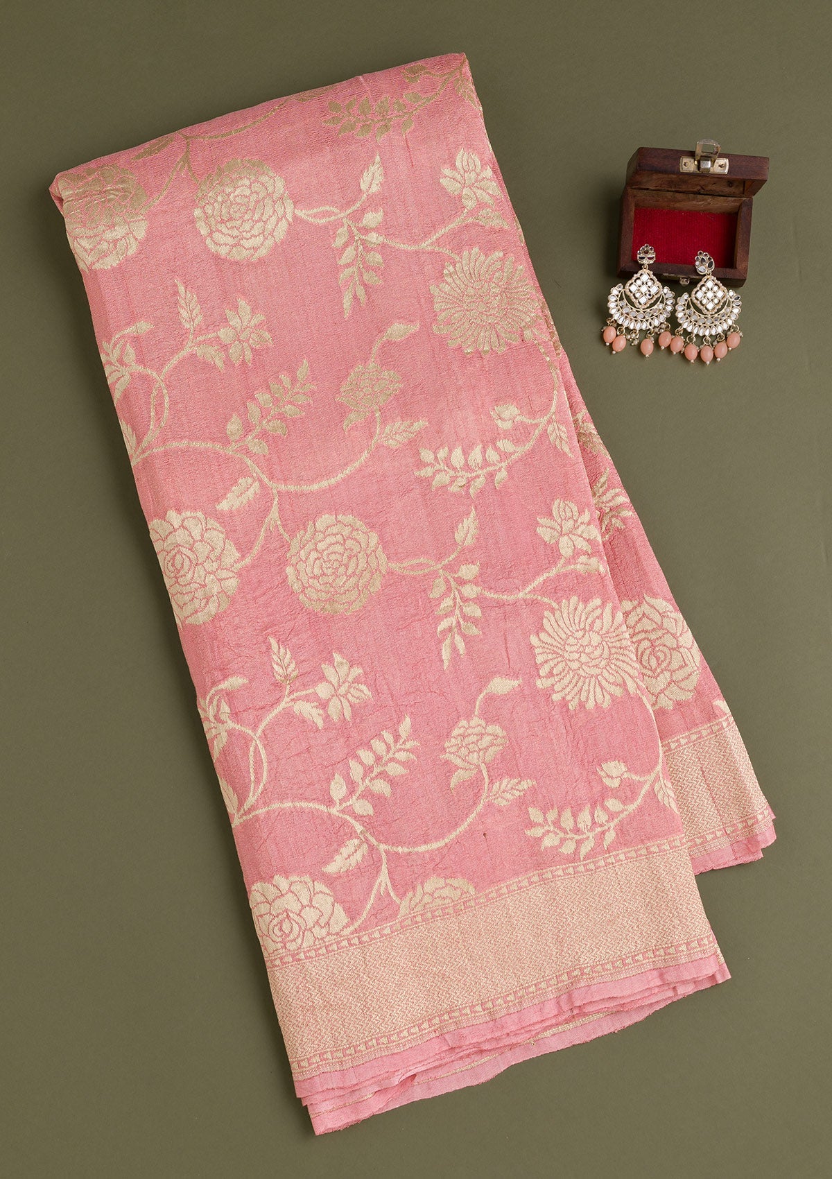 Onion Pink Zariwork Banarasi Saree-Koskii