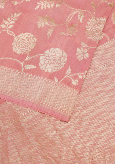 Onion Pink Zariwork Banarasi Saree-Koskii