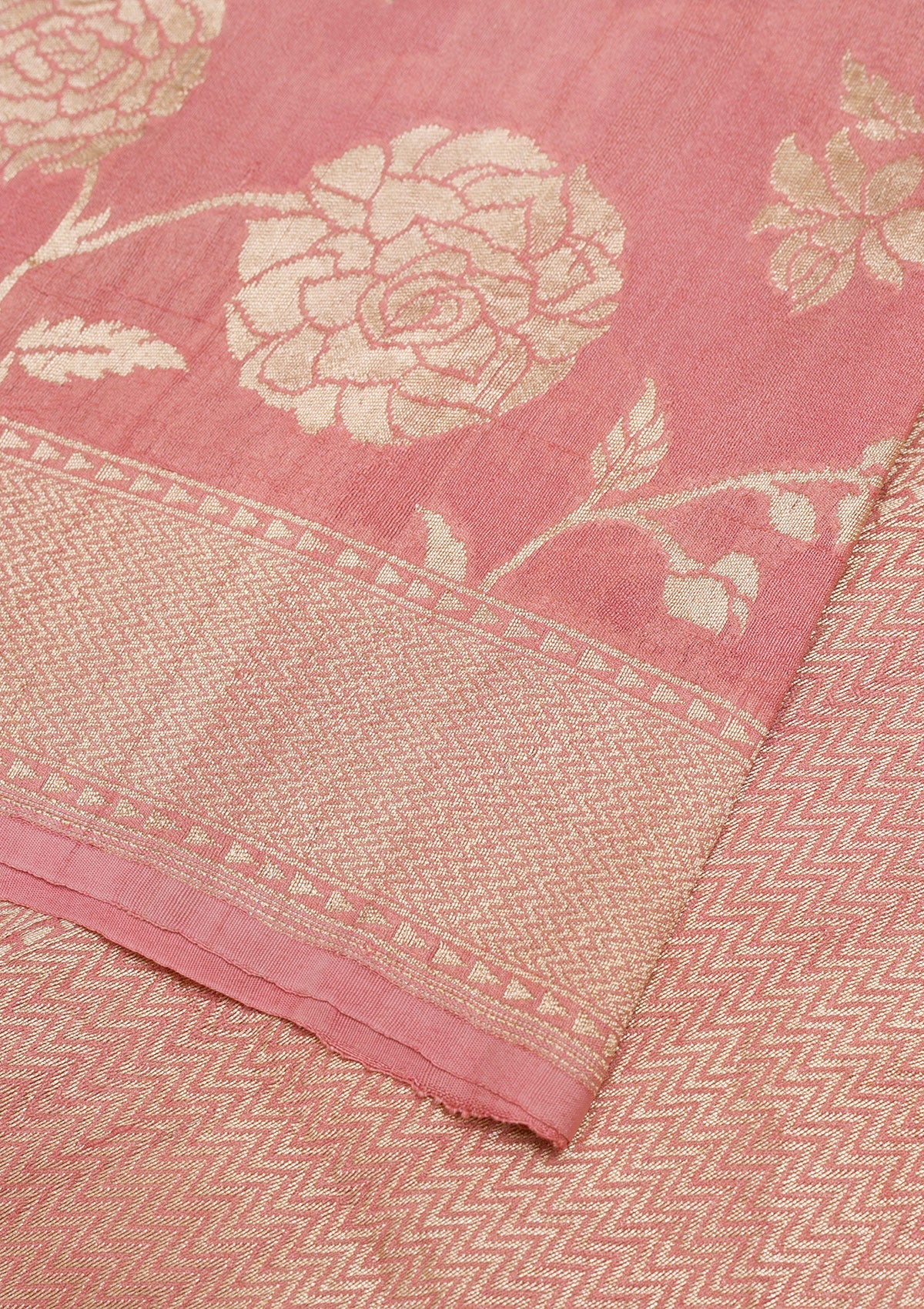 Onion Pink Zariwork Banarasi Saree-Koskii