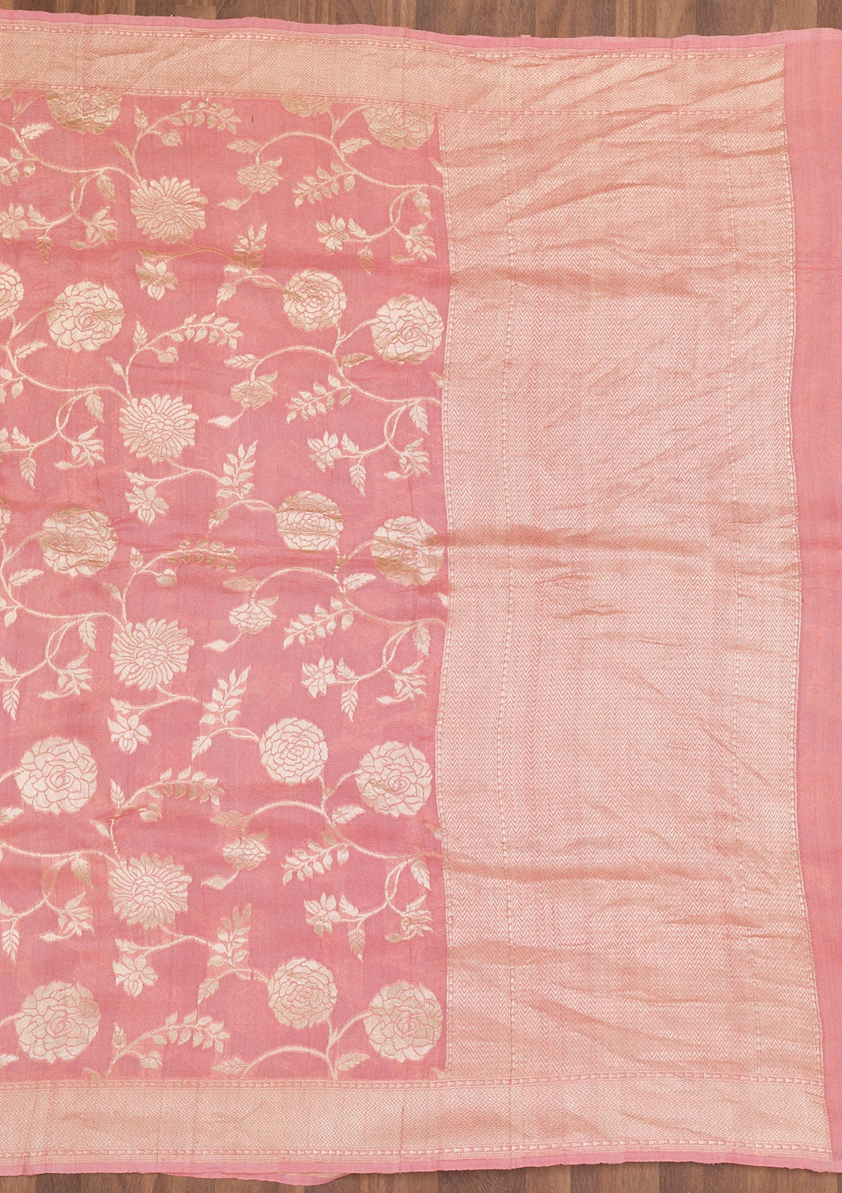 Onion Pink Zariwork Banarasi Saree-Koskii