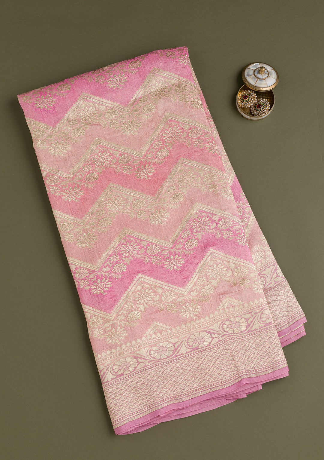 Onion Pink Zariwork Banarasi Saree-Koskii