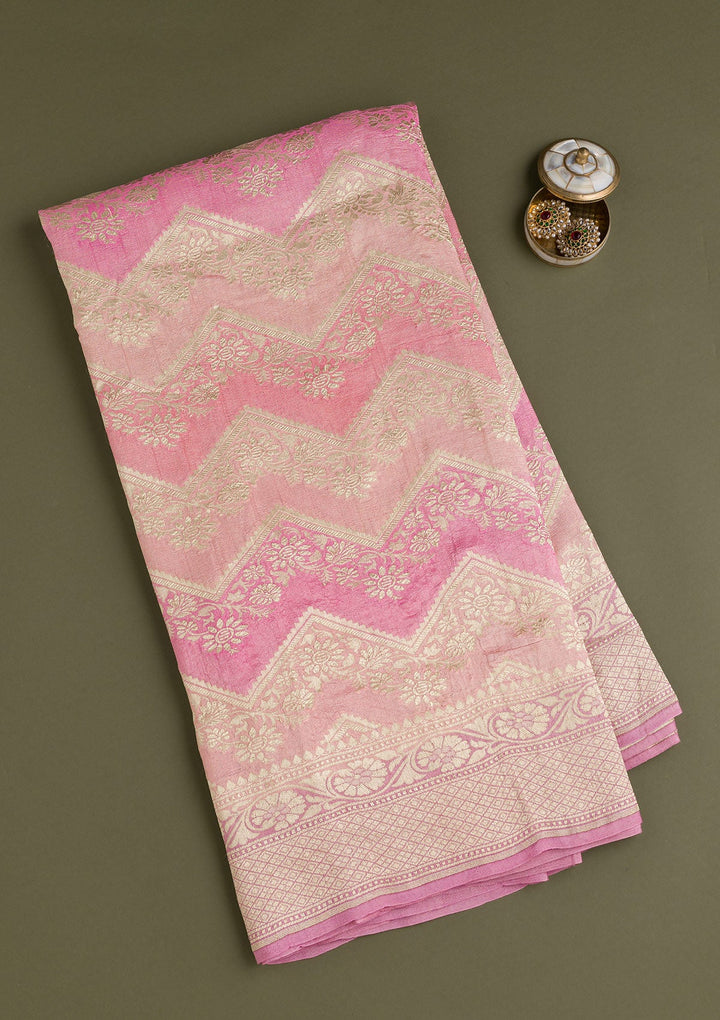 Onion Pink Zariwork Banarasi Saree-Koskii