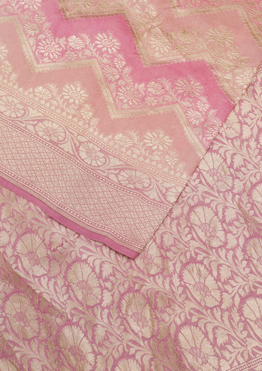 Onion Pink Zariwork Banarasi Saree-Koskii