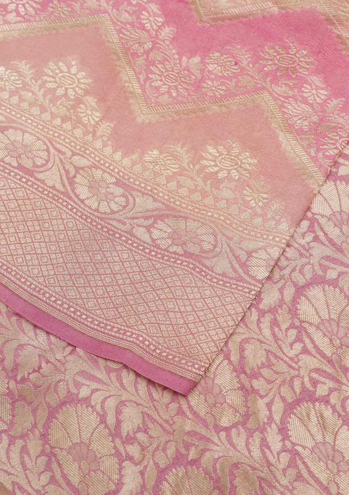 Onion Pink Zariwork Banarasi Saree-Koskii