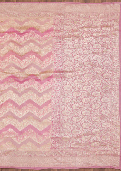 Onion Pink Zariwork Banarasi Saree-Koskii