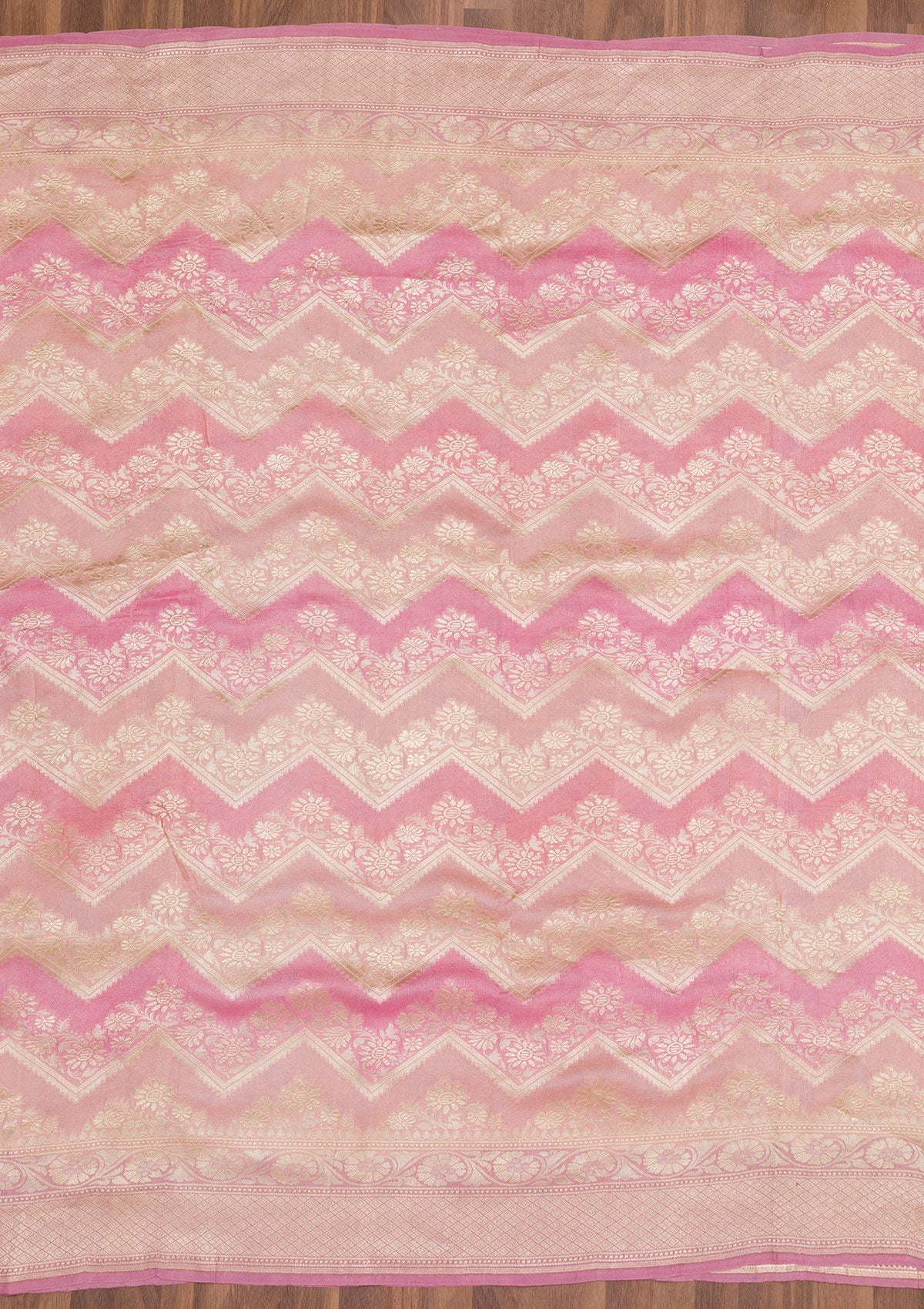 Onion Pink Zariwork Banarasi Saree-Koskii