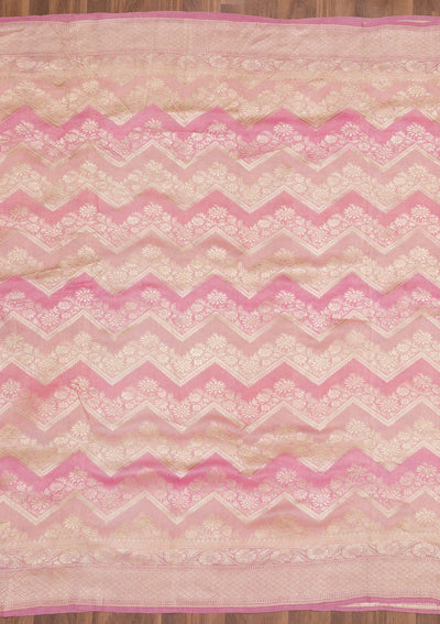 Onion Pink Zariwork Banarasi Saree-Koskii