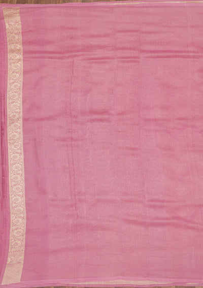 Onion Pink Zariwork Banarasi Saree-Koskii