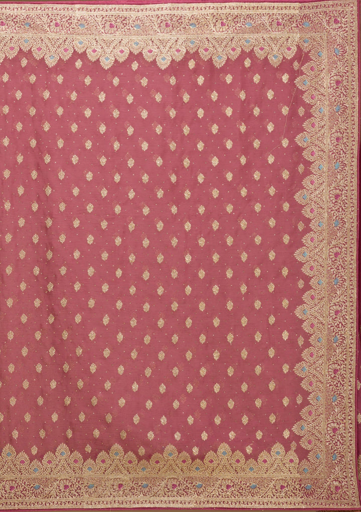Onion Pink Zariwork Chiffon Saree