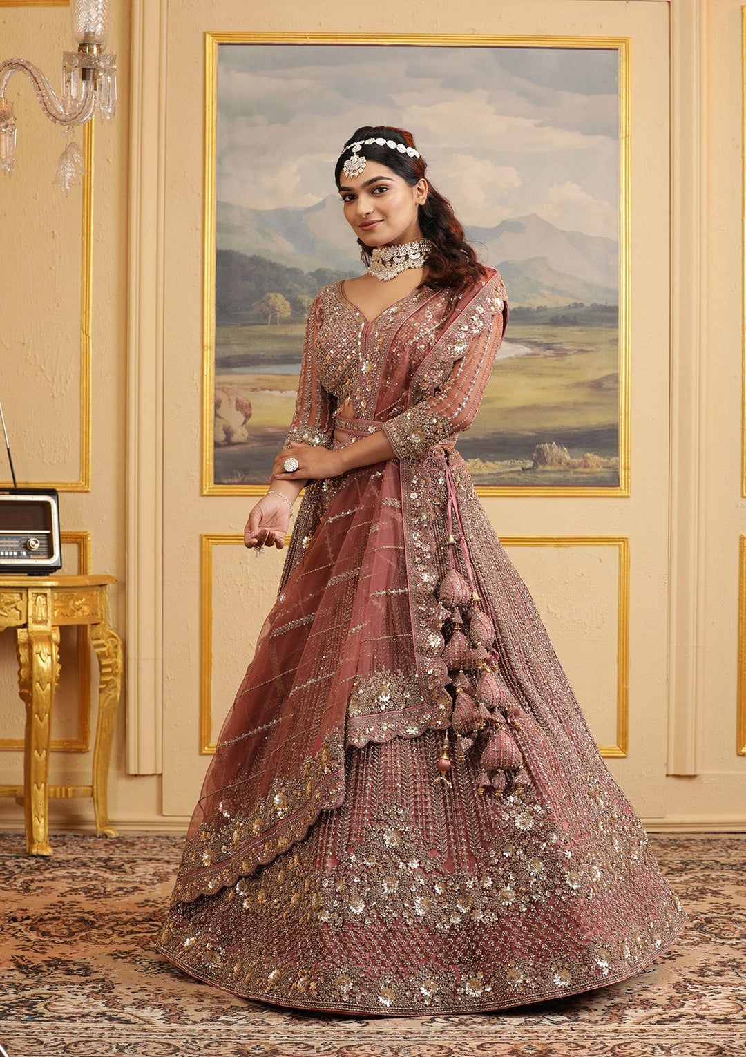 Koskii Onion Pink Zariwork Net Readymade Lehenga Koskii Onion Pink Zariwork Net Readymade Lehenga