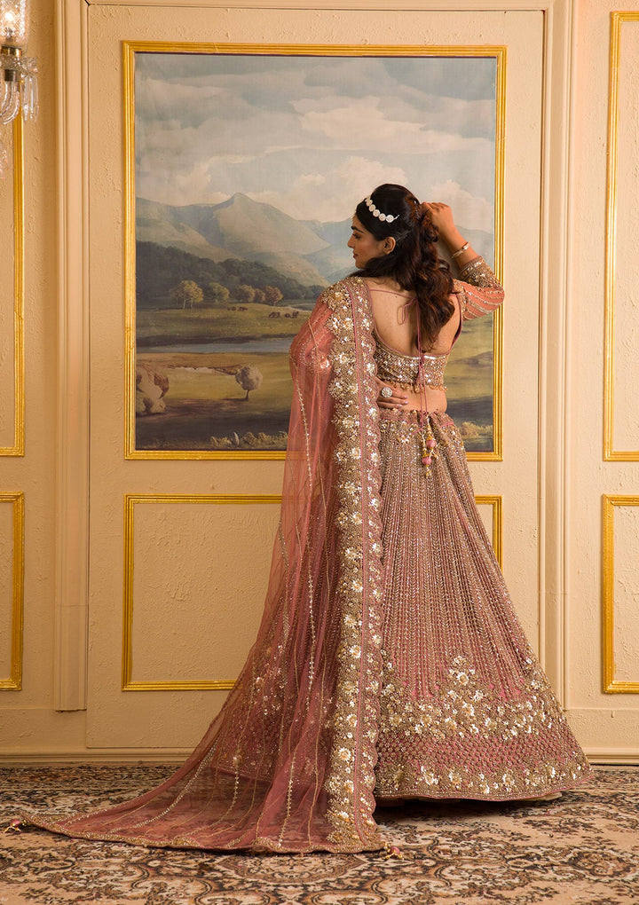 Onion Pink Zariwork Net Readymade Lehenga-Koskii