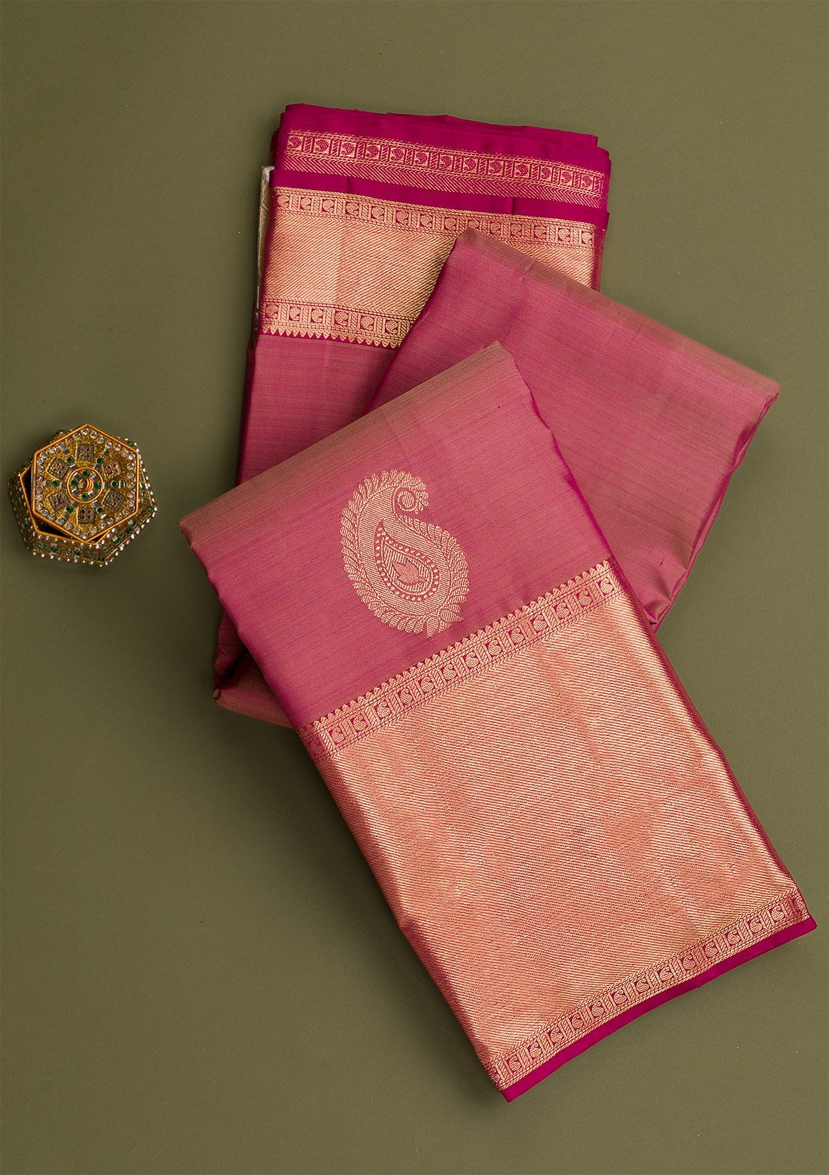 Onion Pink Gold Zariwork Pure Silk Saree - Koskii