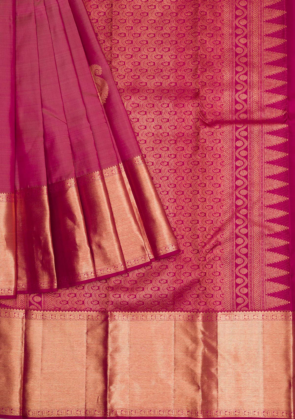 Onion Pink Gold Zariwork Pure Silk Saree - Koskii