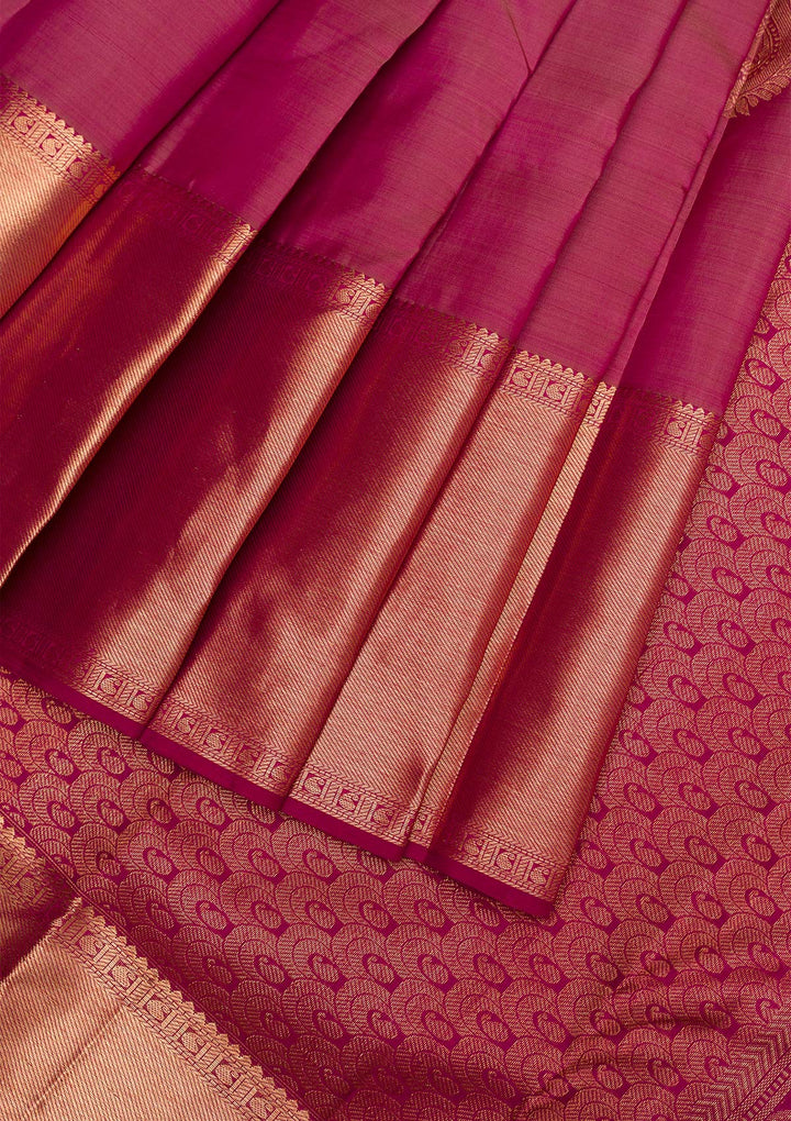Onion Pink Gold Zariwork Pure Silk Saree - Koskii