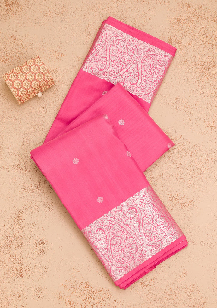 Onion Pink Zariwork Pure Silk Saree-Koskii