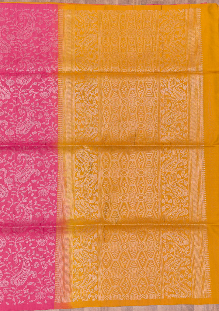 Onion Pink Zariwork Pure Silk Saree-Koskii