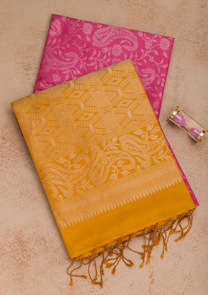 Onion Pink Zariwork Pure Silk Saree-Koskii