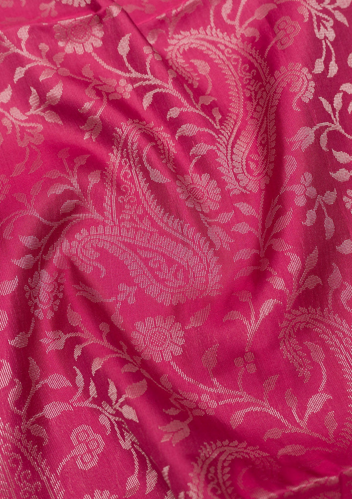 Onion Pink Zariwork Pure Silk Saree-Koskii