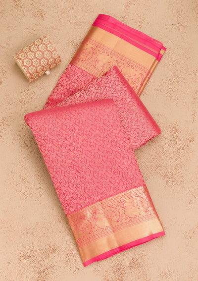 Onion Pink Zariwork Pure Silk Saree-Koskii