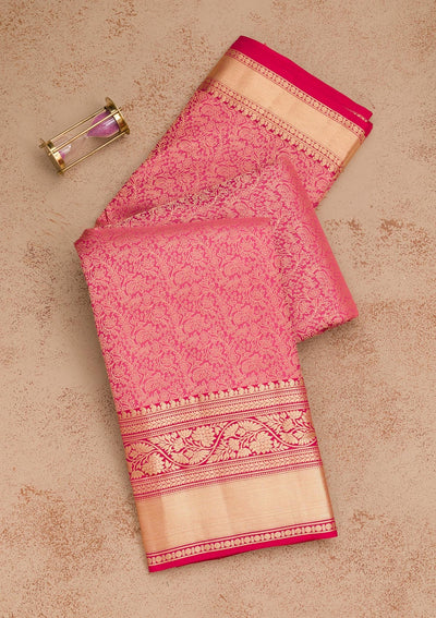 Onion Pink Zariwork Pure Silk Saree-Koskii