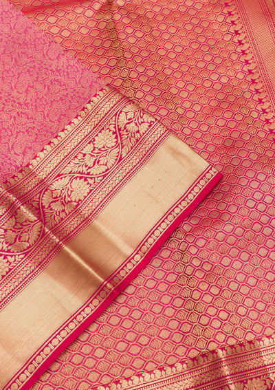 Onion Pink Zariwork Pure Silk Saree-Koskii