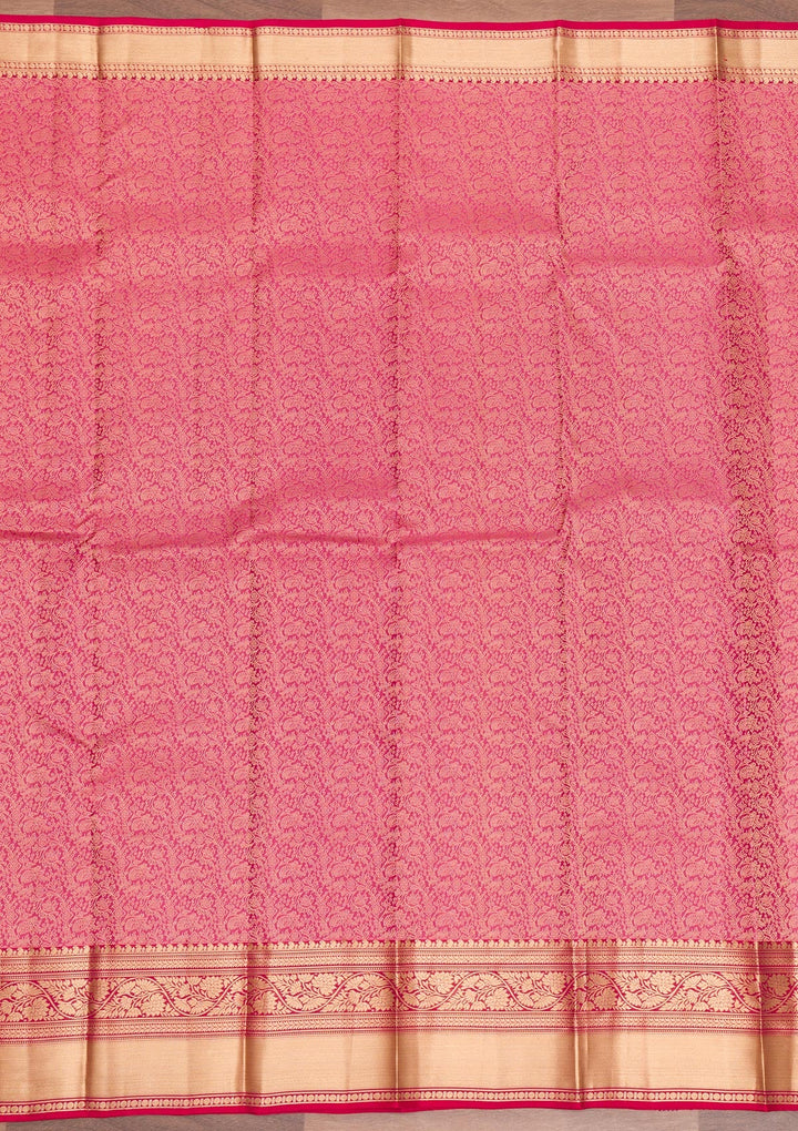 Onion Pink Zariwork Pure Silk Saree-Koskii